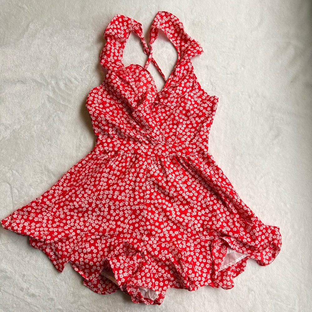Floral Print RuffleTrim Romper
